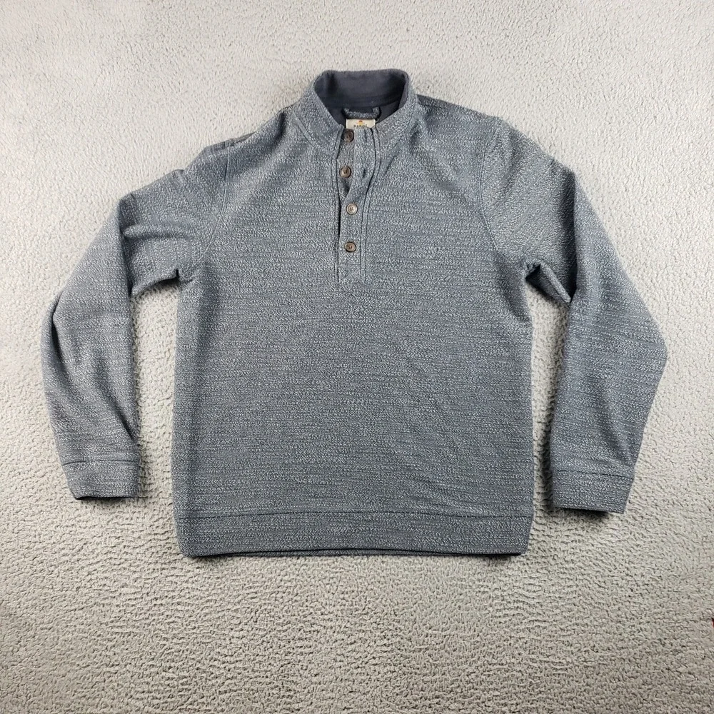 Marine Layer Sweater Mens Large Gray Blue Henley Clayton‎ Textured Mock Neck